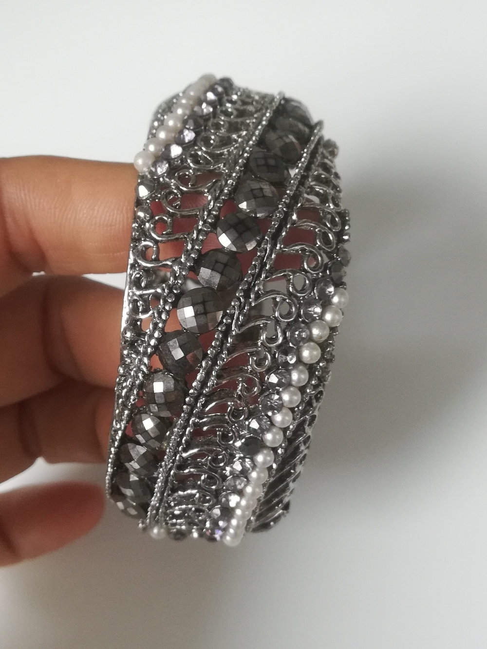 Silver Beaded Filigree Cuff Bracelet - Women Jewelry